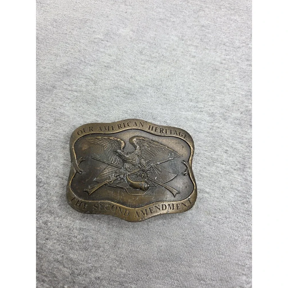 Vintage 2nd Amendment Crossed Rifles Solid Brass Belt Buckle